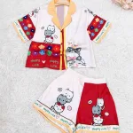 Đồ bộ quần đùi pijama áo tay ngắn cổ bẻ hoạ tiết
