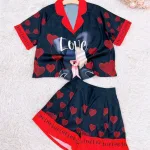Đồ bộ quần đùi pijama áo tay ngắn cổ bẻ hoạ tiết