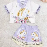 Đồ bộ quần đùi pijama áo tay ngắn cổ bẻ hoạ tiết