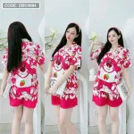 Đồ bộ quần đùi pijama áo tay ngắn cổ bẻ hoạ tiết