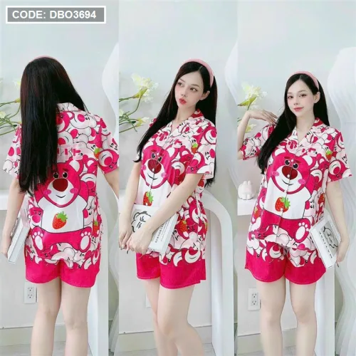 Đồ bộ quần đùi pijama áo tay ngắn cổ bẻ hoạ tiết