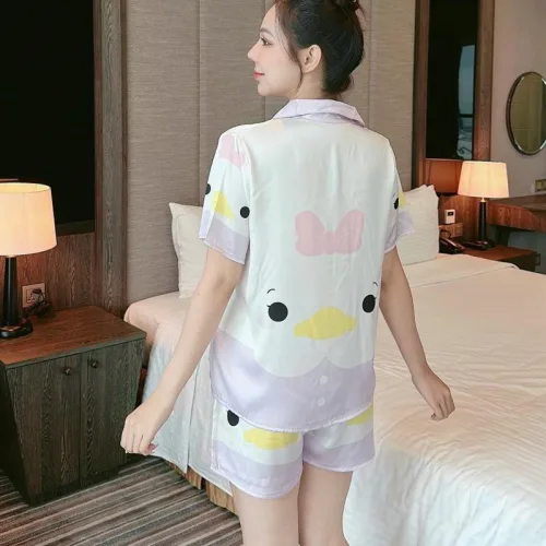Đồ bộ quần đùi pijama áo tay ngắn cổ bẻ hoạ tiết