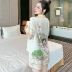 Đồ bộ quần đùi pijama áo tay ngắn cổ bẻ hoạ tiết