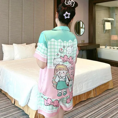 Đồ bộ quần đùi pijama áo tay ngắn cổ bẻ hoạ tiết