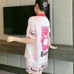 Đồ bộ quần đùi pijama áo tay ngắn cổ bẻ hoạ tiết