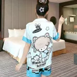 Đồ bộ quần đùi pijama áo tay ngắn cổ bẻ hoạ tiết