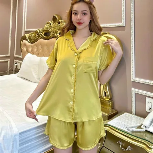 Đồ bộ quần đùi pijama áo tay ngắn cổ bẻ màu trơn