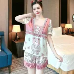Đồ bộ quần đùi pijama áo tay ngắn cổ vuông hoạ tiết