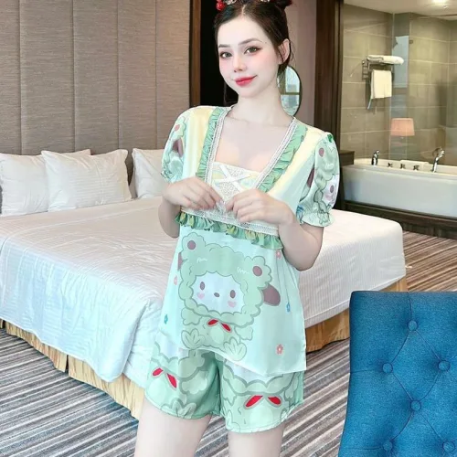 Đồ bộ quần đùi pijama áo tay ngắn cổ vuông hoạ tiết