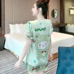 Đồ bộ quần đùi pijama áo tay ngắn cổ vuông hoạ tiết