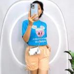 Đồ bộ quần đùi rút dây áo crop tay ngắn in hình