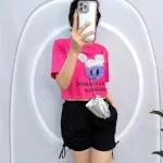 Đồ bộ quần đùi rút dây áo crop tay ngắn in hình