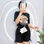 Đồ bộ quần đùi rút dây áo crop top in hình gấu