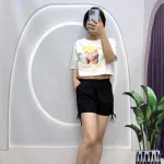 Đồ bộ quần đùi rút dây áo croptop tay ngắn in hình