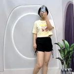 Đồ bộ quần đùi rút dây áo croptop tay ngắn in hình