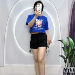 Đồ bộ quần đùi rút dây áo croptop tay ngắn in hình