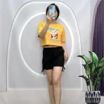 Đồ bộ quần đùi rút dây áo croptop tay ngắn in hình