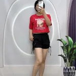 Đồ bộ quần đùi rút dây áo croptop tay ngắn in hình