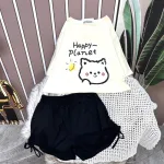 Đồ bộ quần đùi rút dây áo tay ngắn crop in hình