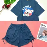 Đồ bộ quần đùi rút dây áo tay ngắn crop in hình