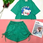 Đồ bộ quần đùi rút dây áo tay ngắn crop in hình