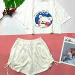 Đồ bộ quần đùi rút dây áo tay ngắn crop in hình