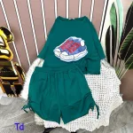Đồ bộ quần đùi rút dây áo tay ngắn croptop in hình