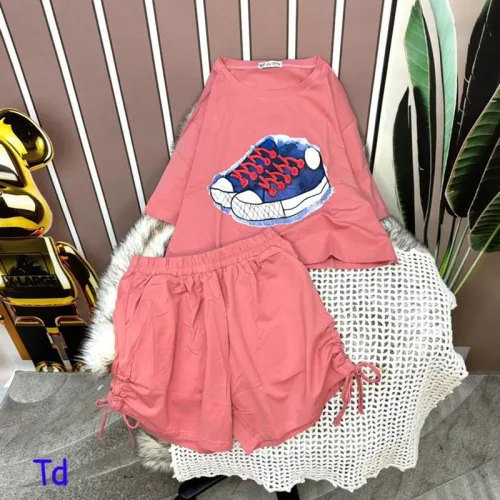 Đồ bộ quần đùi rút dây áo tay ngắn croptop in hình