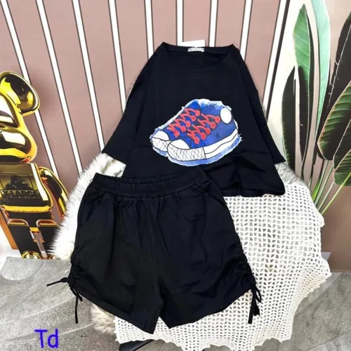 Đồ bộ quần đùi rút dây áo tay ngắn croptop in hình