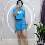 Đồ bộ quần đùi rút dây áo tay ngắn in chữ
