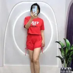 Đồ bộ quần đùi rút dây áo tay ngắn in chữ