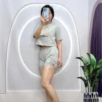 Đồ bộ quần đùi rút dây áo tay ngắn in chữ