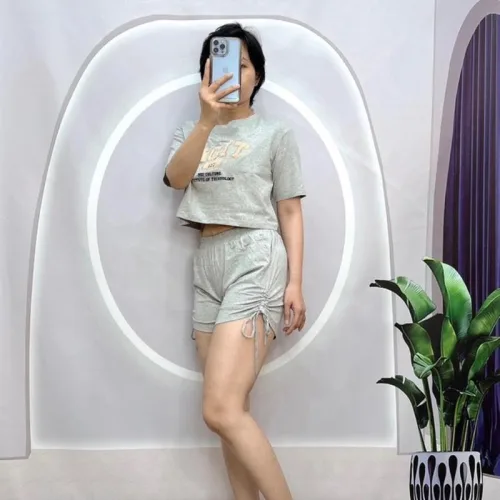 Đồ bộ quần đùi rút dây áo tay ngắn in chữ