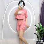 Đồ bộ quần đùi rút dây áo tay ngắn in chữ