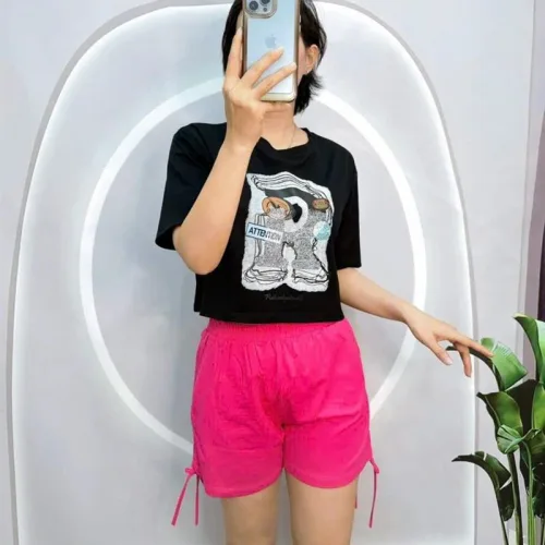 Đồ bộ quần đùi rút dây áo tay ngắn in chữ R