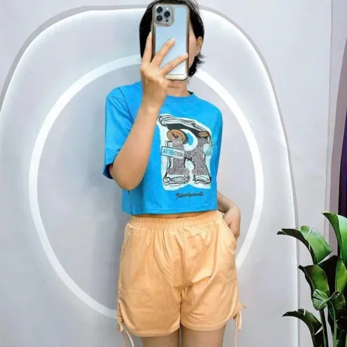 Đồ bộ quần đùi rút dây áo tay ngắn in chữ R