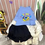 Đồ bộ quần đùi rút dây áo tay ngắn in hình