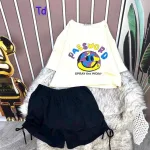 Đồ bộ quần đùi rút dây áo tay ngắn in hình
