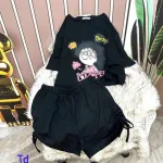 Đồ bộ quần đùi rút dây áo tay ngắn in hình