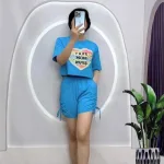 Đồ bộ quần đùi rút dây áo tay ngắn in hình