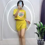 Đồ bộ quần đùi rút dây áo tay ngắn in hình