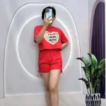 Đồ bộ quần đùi rút dây áo tay ngắn in hình