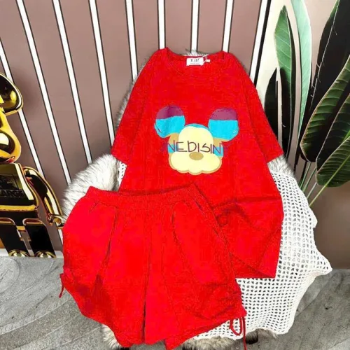 Đồ bộ quần đùi rút dây áo tay ngắn in hình chuột mickey