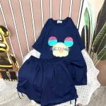 Đồ bộ quần đùi rút dây áo tay ngắn in hình chuột mickey