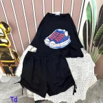 Đồ bộ quần đùi rút dây áo tay ngắn in hình giày