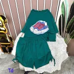 Đồ bộ quần đùi rút dây áo tay ngắn in hình giày