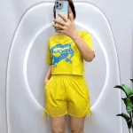 Đồ bộ quần đùi rút dây áo tay ngắn in hình trái tim