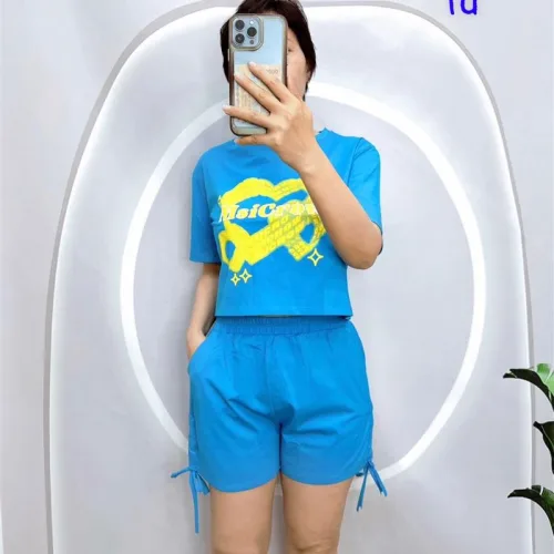 Đồ bộ quần đùi rút dây áo tay ngắn in hình trái tim