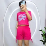 Đồ bộ quần đùi rút dây áo tay ngắn in hình trái tim