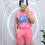 Đồ bộ quần đùi rút dây áo tay ngắn in hình trái tim